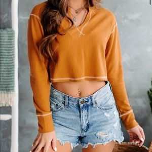 Camel/Mustard Thermal Knit Crop Top-NanaMacs